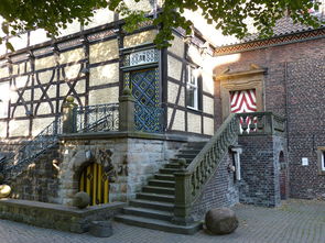 庭院的城堡,名胜古迹,城堡,公园,架构,格拉德贝克,建设, 威特环,桁架,酒吧,木,正面,fachwerkhaus,房子,楼梯,楼梯完成,逐步,门,输入,前门